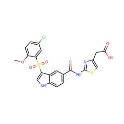 COc1ccc(Cl)cc1S(=O)(=O)c1c[nH]c2ccc(C(=O)Nc3nc(CC(=O)O)cs3)cc12 ZINC000299857339