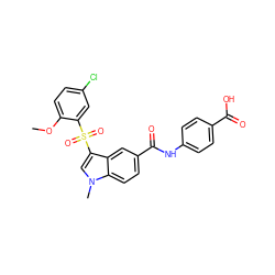 COc1ccc(Cl)cc1S(=O)(=O)c1cn(C)c2ccc(C(=O)Nc3ccc(C(=O)O)cc3)cc12 ZINC000299858989