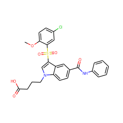 COc1ccc(Cl)cc1S(=O)(=O)c1cn(CCCC(=O)O)c2ccc(C(=O)Nc3ccccc3)cc12 ZINC000299858013