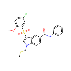 COc1ccc(Cl)cc1S(=O)(=O)c1cn(CSC)c2ccc(C(=O)Nc3ccccc3)cc12 ZINC000299854766