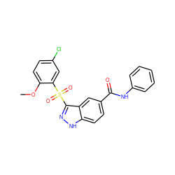 COc1ccc(Cl)cc1S(=O)(=O)c1n[nH]c2ccc(C(=O)Nc3ccccc3)cc12 ZINC000299859832