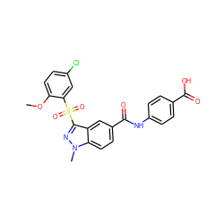 COc1ccc(Cl)cc1S(=O)(=O)c1nn(C)c2ccc(C(=O)Nc3ccc(C(=O)O)cc3)cc12 ZINC000299855494