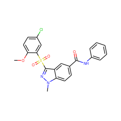 COc1ccc(Cl)cc1S(=O)(=O)c1nn(C)c2ccc(C(=O)Nc3ccccc3)cc12 ZINC000299855380