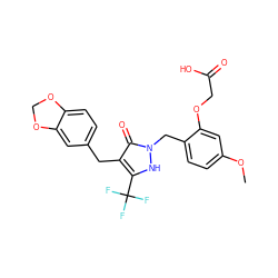 COc1ccc(Cn2[nH]c(C(F)(F)F)c(Cc3ccc4c(c3)OCO4)c2=O)c(OCC(=O)O)c1 ZINC000028768112