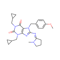 COc1ccc(Cn2c(/N=C3/CCCN3C)nc3c2c(=O)n(CC2CC2)c(=O)n3CC2CC2)cc1 ZINC000100740331