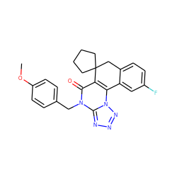 COc1ccc(Cn2c(=O)c3c(n4nnnc24)-c2cc(F)ccc2CC32CCCC2)cc1 ZINC000169332324