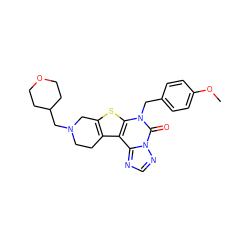 COc1ccc(Cn2c(=O)n3ncnc3c3c4c(sc32)CN(CC2CCOCC2)CC4)cc1 ZINC000210725834