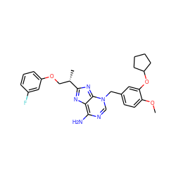 COc1ccc(Cn2cnc(N)c3nc([C@@H](C)COc4cccc(F)c4)nc2-3)cc1OC1CCCC1 ZINC000028120398
