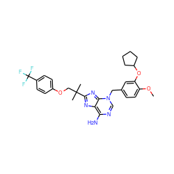 COc1ccc(Cn2cnc(N)c3nc(C(C)(C)COc4ccc(C(F)(F)F)cc4)nc2-3)cc1OC1CCCC1 ZINC000101370859