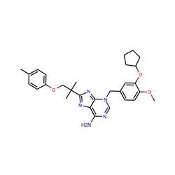 COc1ccc(Cn2cnc(N)c3nc(C(C)(C)COc4ccc(C)cc4)nc2-3)cc1OC1CCCC1 ZINC000101362014