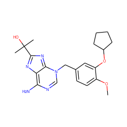 COc1ccc(Cn2cnc(N)c3nc(C(C)(C)O)nc2-3)cc1OC1CCCC1 ZINC000101384540