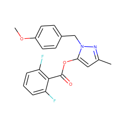 COc1ccc(Cn2nc(C)cc2OC(=O)c2c(F)cccc2F)cc1 ZINC000045300101