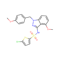 COc1ccc(Cn2nc(NS(=O)(=O)c3ccc(Cl)s3)c3c(OC)cccc32)cc1 ZINC000084596949