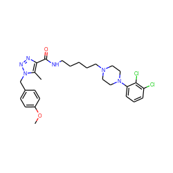 COc1ccc(Cn2nnc(C(=O)NCCCCCN3CCN(c4cccc(Cl)c4Cl)CC3)c2C)cc1 ZINC000028604047