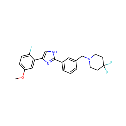 COc1ccc(F)c(-c2c[nH]c(-c3cccc(CN4CCC(F)(F)CC4)c3)n2)c1 ZINC000066259258