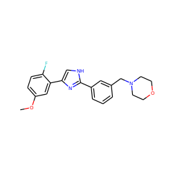 COc1ccc(F)c(-c2c[nH]c(-c3cccc(CN4CCOCC4)c3)n2)c1 ZINC000066259691