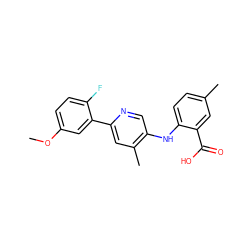 COc1ccc(F)c(-c2cc(C)c(Nc3ccc(C)cc3C(=O)O)cn2)c1 ZINC000113898519