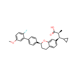 COc1ccc(F)c(-c2ccc([C@@H]3CCc4ccc([C@H](C5CC5)[C@H](C)C(=O)O)cc4O3)cc2)c1 ZINC000221975615