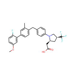 COc1ccc(F)c(-c2ccc(Cc3ccc(N4C[C@@H](C(F)(F)F)C[C@H]4CC(=O)O)cc3)c(C)c2)c1 ZINC001772594232