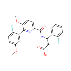 COc1ccc(F)c(-c2nc(C(=O)N[C@@H](CC(=O)O)c3ccccc3F)ccc2OC)c1 ZINC000261157473