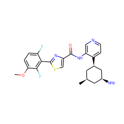 COc1ccc(F)c(-c2nc(C(=O)Nc3cnccc3[C@@H]3C[C@H](C)C[C@H](N)C3)cs2)c1F ZINC000141478612