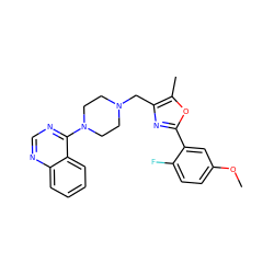 COc1ccc(F)c(-c2nc(CN3CCN(c4ncnc5ccccc45)CC3)c(C)o2)c1 ZINC000014976664