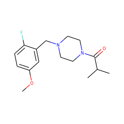 COc1ccc(F)c(CN2CCN(C(=O)C(C)C)CC2)c1 ZINC000013488628