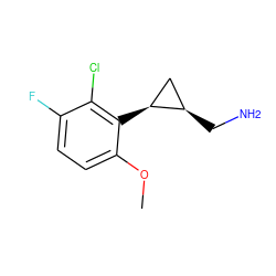 COc1ccc(F)c(Cl)c1[C@H]1C[C@H]1CN ZINC000653707776