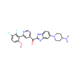 COc1ccc(F)c(F)c1-c1cc(C(=O)c2nc3cc(N4CCC(N(C)C)CC4)ccc3[nH]2)ccn1 ZINC000118104646