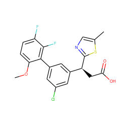 COc1ccc(F)c(F)c1-c1cc(Cl)cc([C@H](CC(=O)O)c2ncc(C)s2)c1 ZINC001772602182