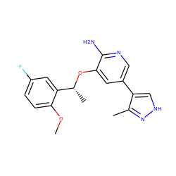 COc1ccc(F)cc1[C@@H](C)Oc1cc(-c2c[nH]nc2C)cnc1N ZINC000103249707