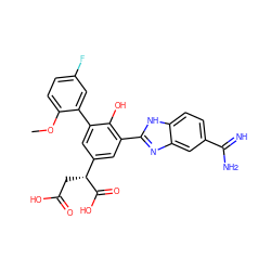 COc1ccc(F)cc1-c1cc([C@@H](CC(=O)O)C(=O)O)cc(-c2nc3cc(C(=N)N)ccc3[nH]2)c1O ZINC000014957012