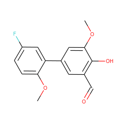 COc1ccc(F)cc1-c1cc(C=O)c(O)c(OC)c1 ZINC000041663848