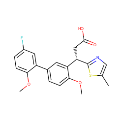 COc1ccc(F)cc1-c1ccc(OC)c([C@H](CC(=O)O)c2ncc(C)s2)c1 ZINC001772645639