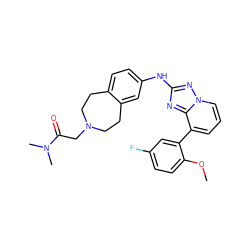 COc1ccc(F)cc1-c1cccn2nc(Nc3ccc4c(c3)CCN(CC(=O)N(C)C)CC4)nc12 ZINC000096169826