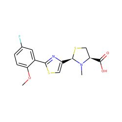 COc1ccc(F)cc1-c1nc([C@H]2SC[C@@H](C(=O)O)N2C)cs1 ZINC000103234764