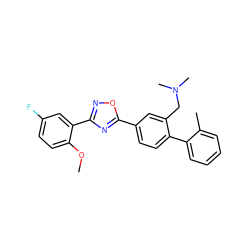 COc1ccc(F)cc1-c1noc(-c2ccc(-c3ccccc3C)c(CN(C)C)c2)n1 ZINC000059226493