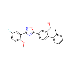 COc1ccc(F)cc1-c1noc(-c2ccc(-c3ccccc3C)c(CO)c2)n1 ZINC000059226492