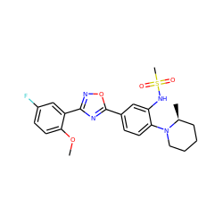 COc1ccc(F)cc1-c1noc(-c2ccc(N3CCCC[C@@H]3C)c(NS(C)(=O)=O)c2)n1 ZINC000145459574