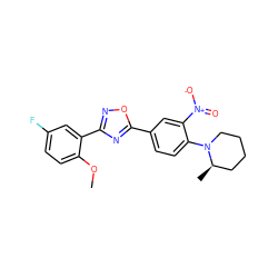 COc1ccc(F)cc1-c1noc(-c2ccc(N3CCCC[C@H]3C)c([N+](=O)[O-])c2)n1 ZINC000059240267