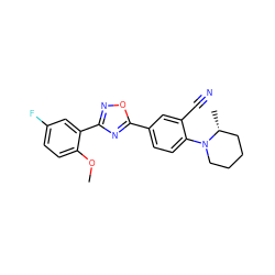 COc1ccc(F)cc1-c1noc(-c2ccc(N3CCCC[C@H]3C)c(C#N)c2)n1 ZINC000043204049