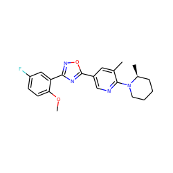 COc1ccc(F)cc1-c1noc(-c2cnc(N3CCCC[C@@H]3C)c(C)c2)n1 ZINC000059226402