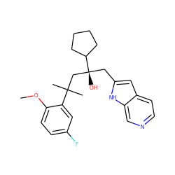 COc1ccc(F)cc1C(C)(C)C[C@@](O)(Cc1cc2ccncc2[nH]1)C1CCCC1 ZINC000034630055
