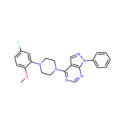 COc1ccc(F)cc1N1CCN(c2ncnc3c2cnn3-c2ccccc2)CC1 ZINC000207086982