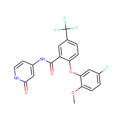 COc1ccc(F)cc1Oc1ccc(C(F)(F)F)cc1C(=O)Nc1cc[nH]c(=O)c1 ZINC000143168244