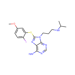 COc1ccc(I)c(Sc2nc3c(N)ncnc3n2CCCNC(C)C)c1 ZINC000013679914