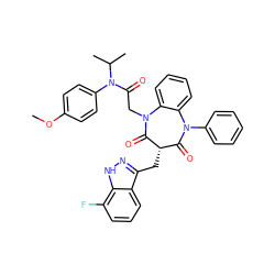 COc1ccc(N(C(=O)CN2C(=O)[C@@H](Cc3n[nH]c4c(F)cccc34)C(=O)N(c3ccccc3)c3ccccc32)C(C)C)cc1 ZINC000026654155