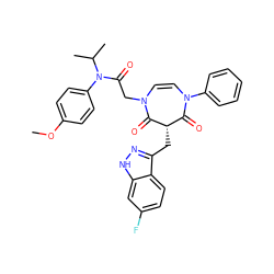 COc1ccc(N(C(=O)CN2C=CN(c3ccccc3)C(=O)[C@H](Cc3n[nH]c4cc(F)ccc34)C2=O)C(C)C)cc1 ZINC000049745601