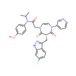 COc1ccc(N(C(=O)CN2C=CN(c3cccnc3)C(=O)[C@H](Cc3n[nH]c4cc(F)ccc34)C2=O)C(C)C)cc1 ZINC000049746413