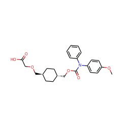 COc1ccc(N(C(=O)OC[C@H]2CC[C@H](COCC(=O)O)CC2)c2ccccc2)cc1 ZINC000168809923
